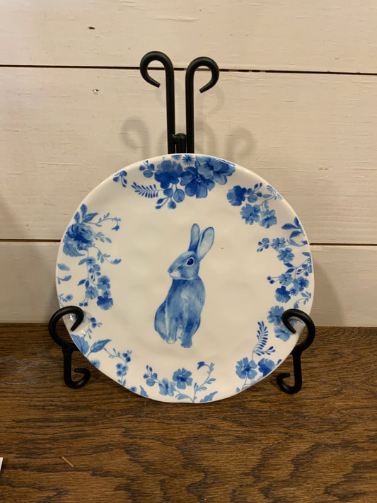 Blue Floral Bunny Plate