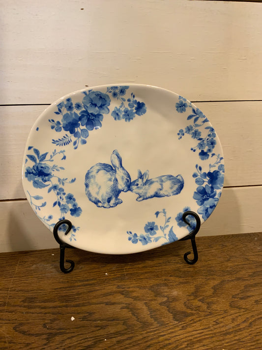 Blue Floral Bunny Platter