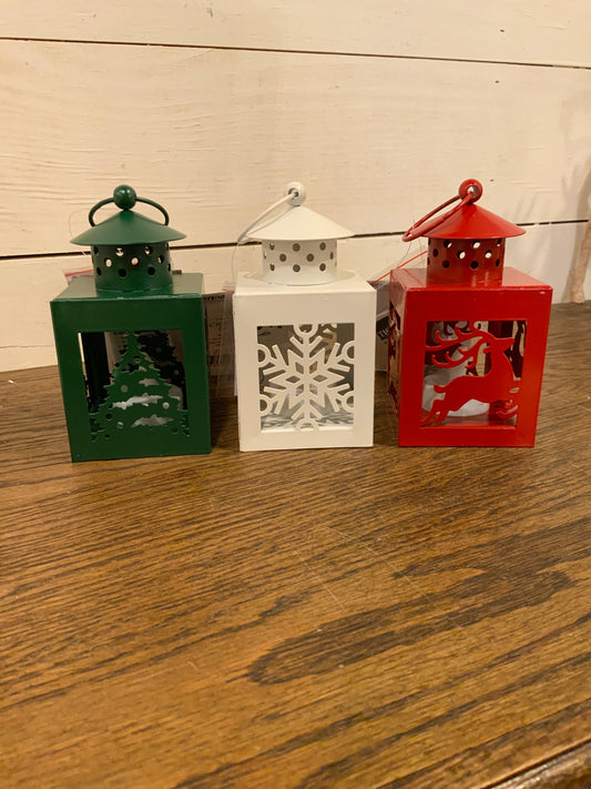 4.9” lighted metal holiday lantern w/ led tealight