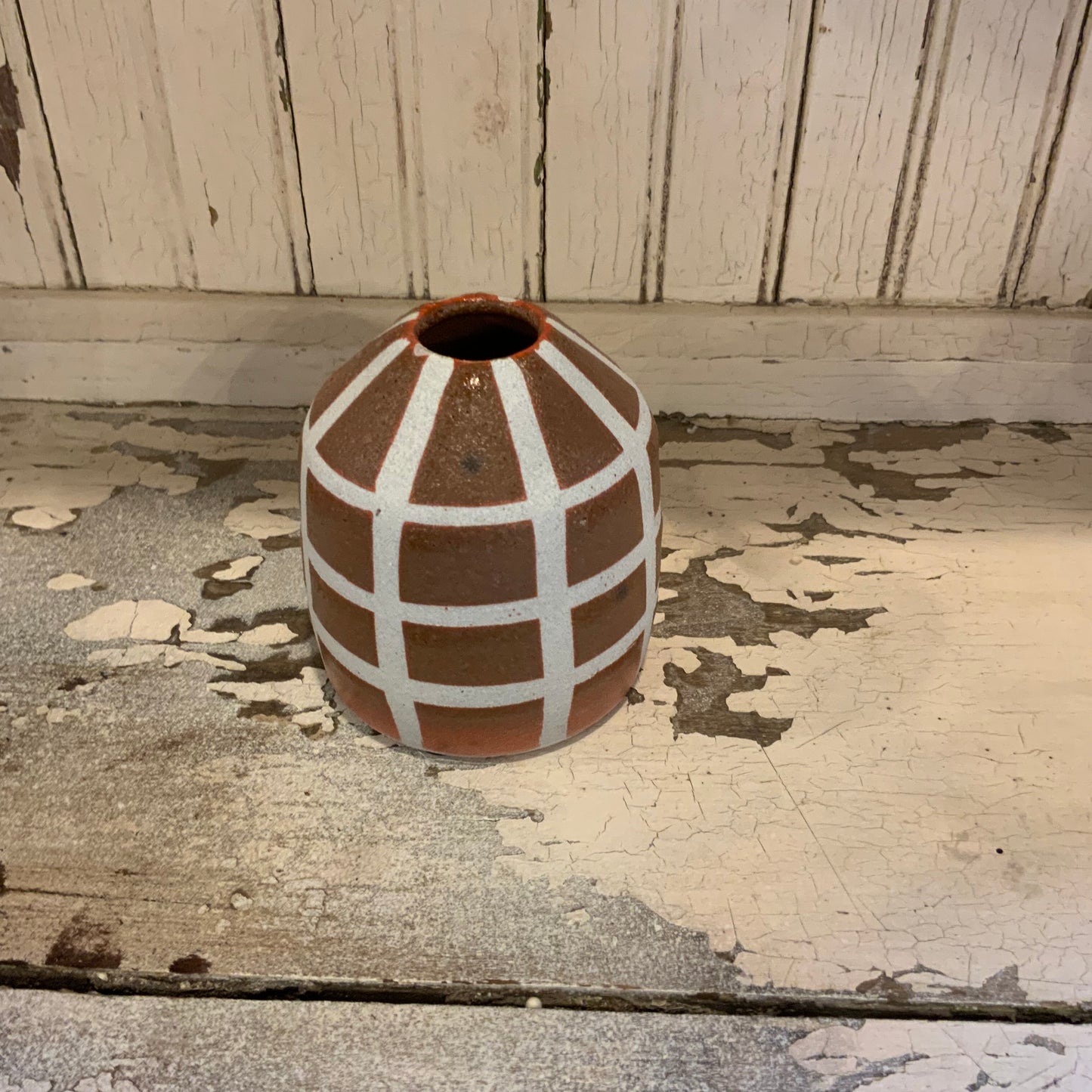 Brown And White Check Vase