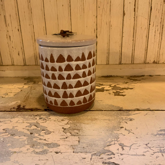 White And Terracota Jar w/Lid