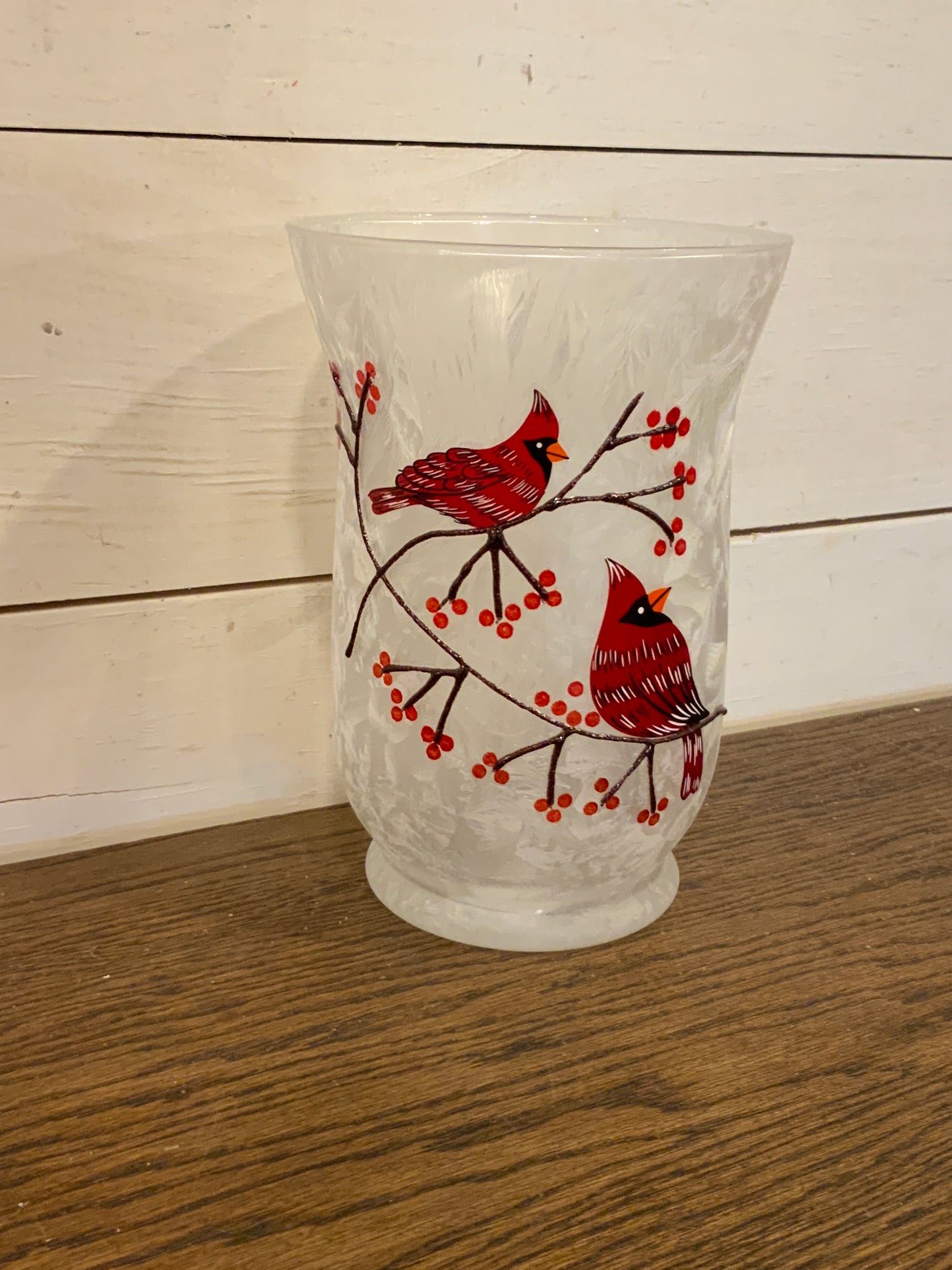 8” frosted glass cardinal design