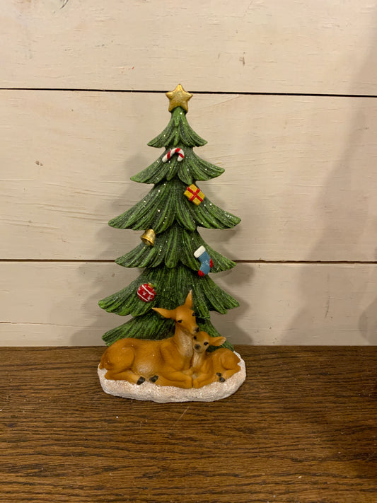 9” resin holiday tree w/ deer