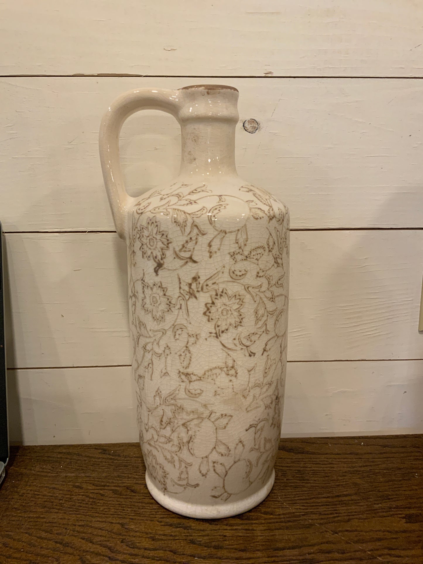 13.4” beige heirloom handle vase