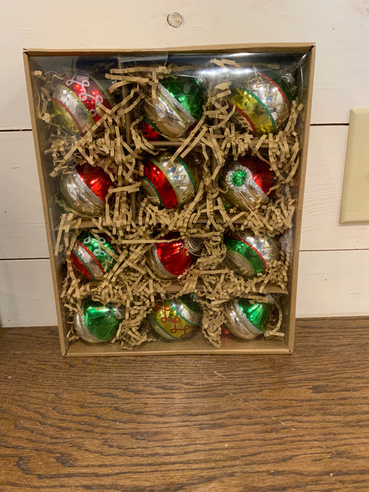 2” box of vintage ornaments