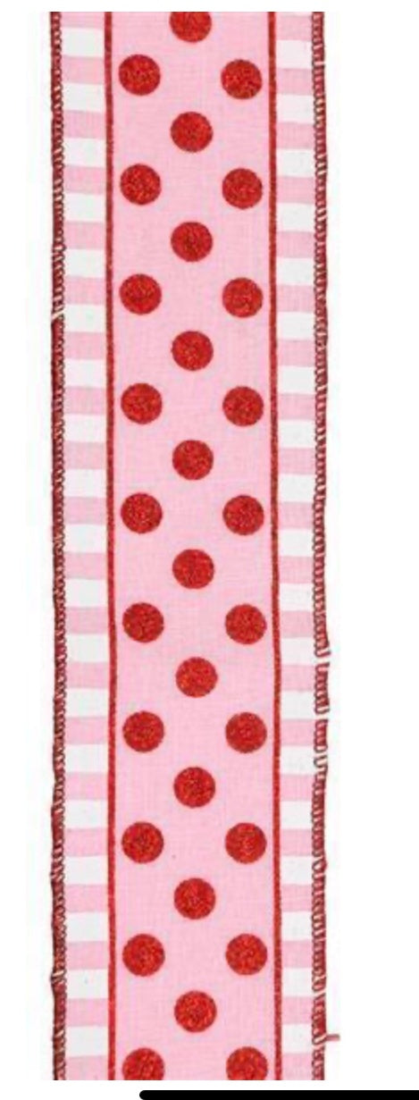 Glitter/stripes & dots pink/red ribbon