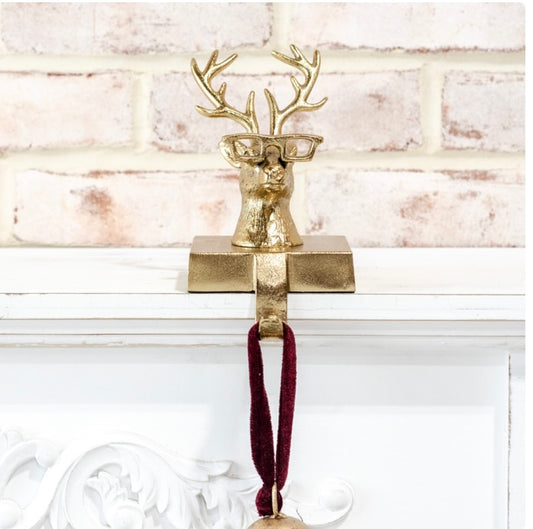 Gold Reindeer Stocking Holder