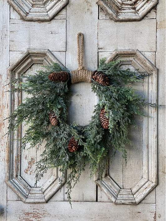 Silver Thread Cedar Wreath