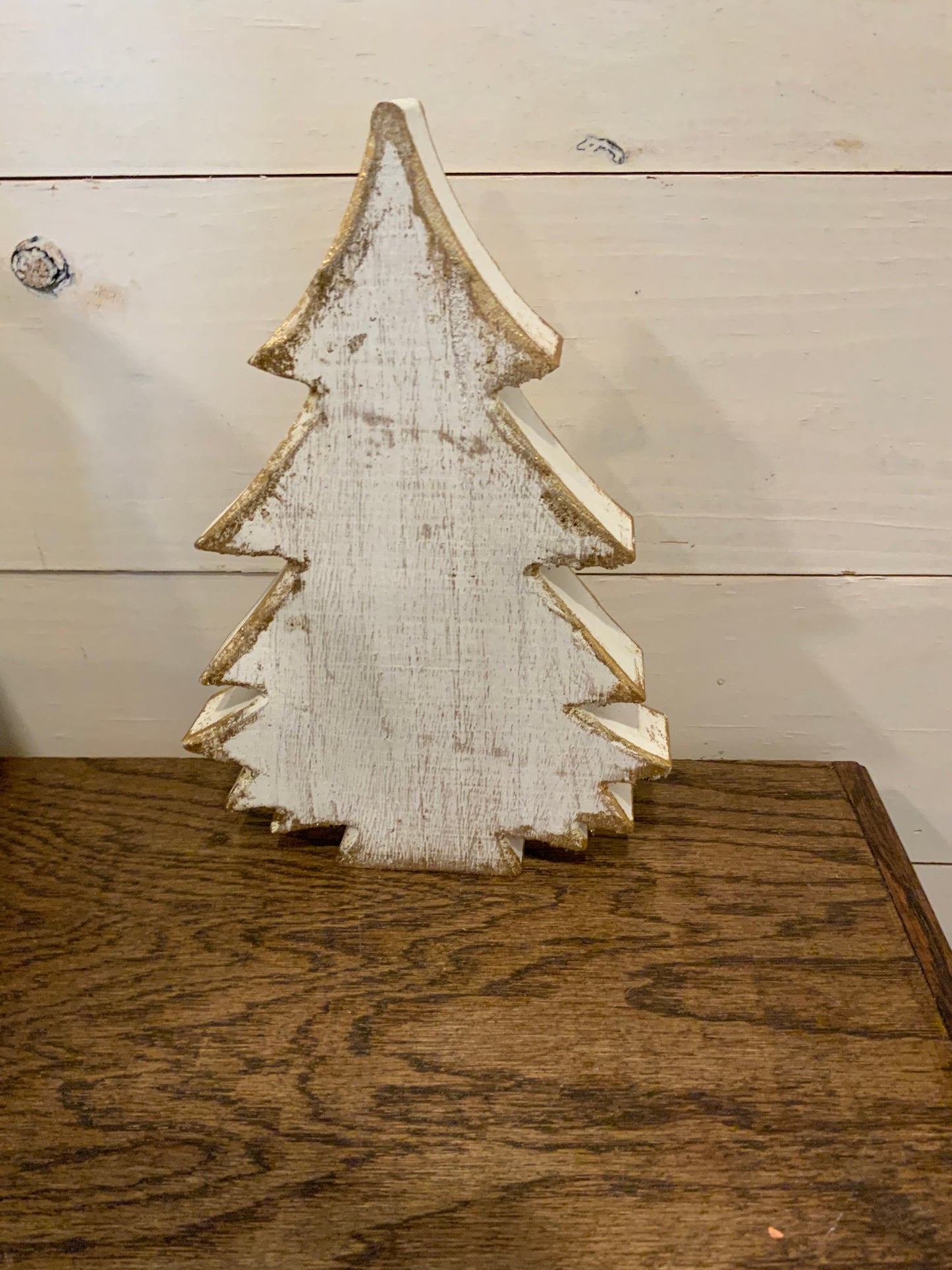 White distressed wood tree