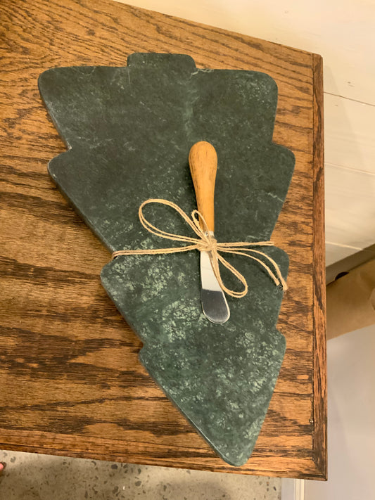 Marble tree cutting board w/knife