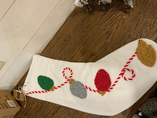 Christmas lights beaded stocking